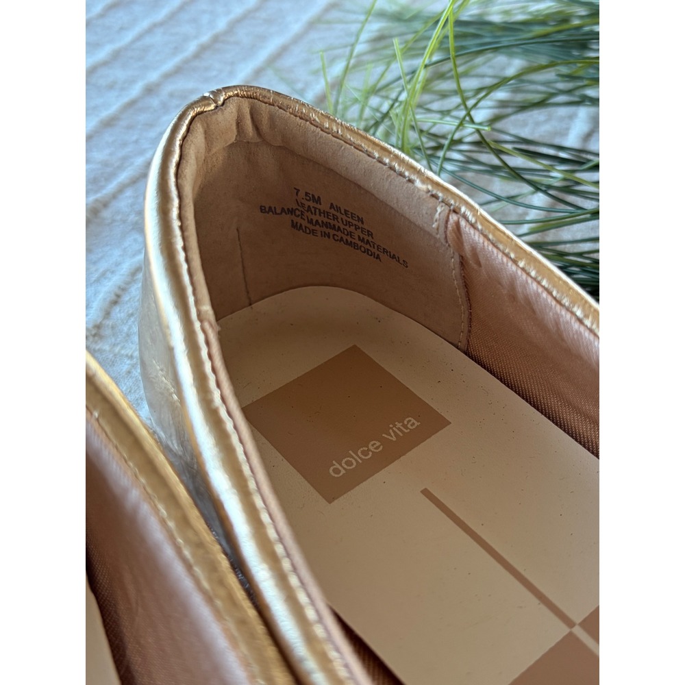 Dolce Vita Aileen Ballet Flat Mary Jane Shoes Metallic Leather Gold Women's 7.5 - Picture 3 of 10